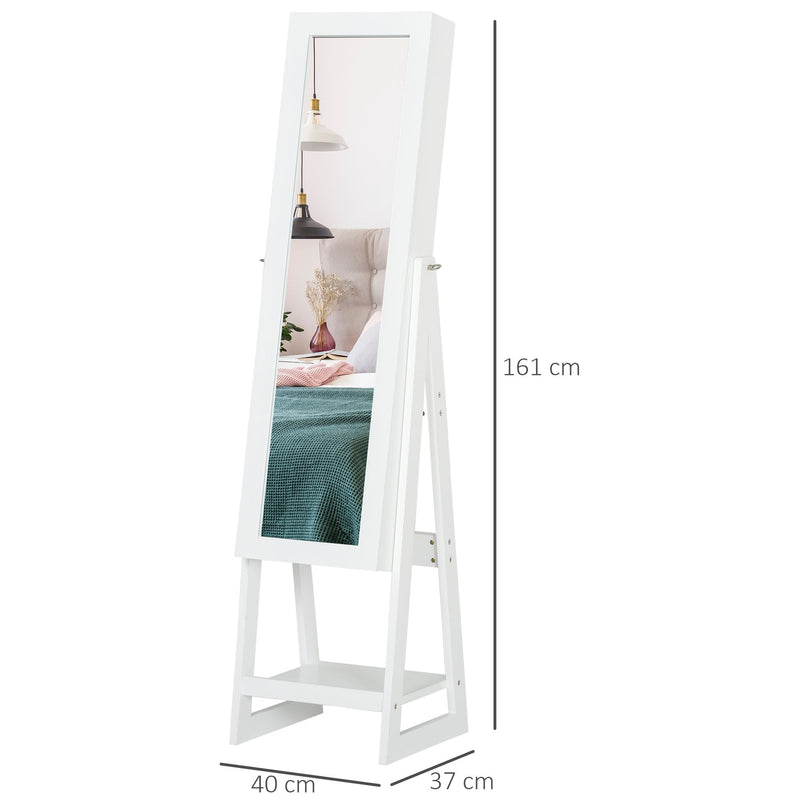 MDF Freestanding Glass Mirror Jewellery Cabinet w/ Storage Shelves White