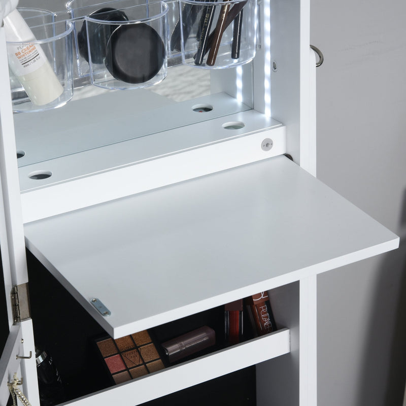 MDF Freestanding Glass Mirror Jewellery Cabinet w/ Storage Shelves White