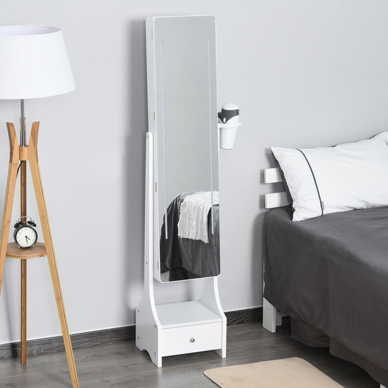 MDF LED Illuminated Glass Mirror Jewellery Cabinet White