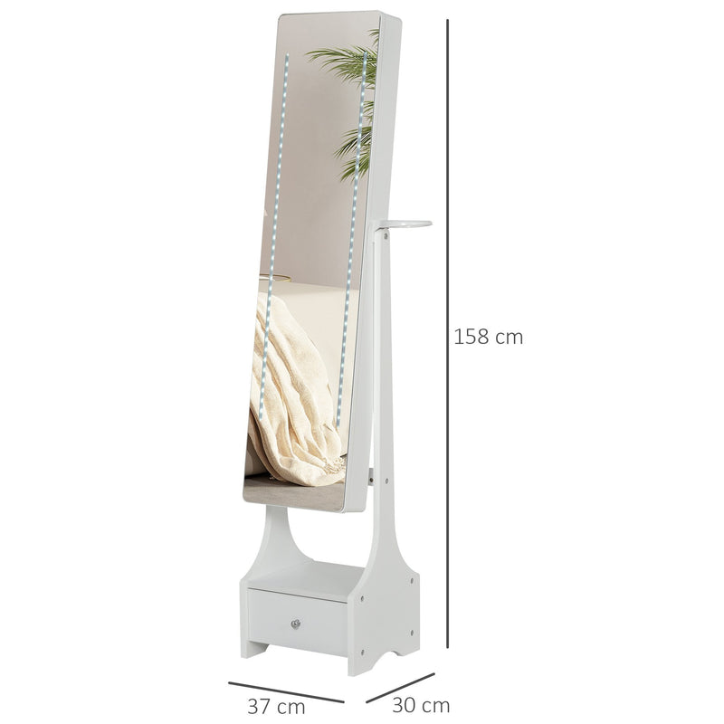 MDF LED Illuminated Glass Mirror Jewellery Cabinet White