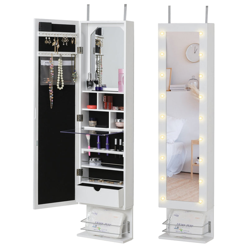 MDF 18-LED Light Glass Mirror Jewellery Cabinet White