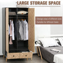 Modern Wardrobe Cabinet Wood Grain Sticker Surface With Shelf, Hanging Rod And 2 Drawers 90x50x190cm-Grey/Oak