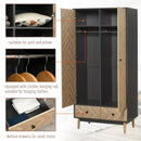 Modern Wardrobe Cabinet Wood Grain Sticker Surface With Shelf, Hanging Rod And 2 Drawers 90x50x190cm-Grey/Oak