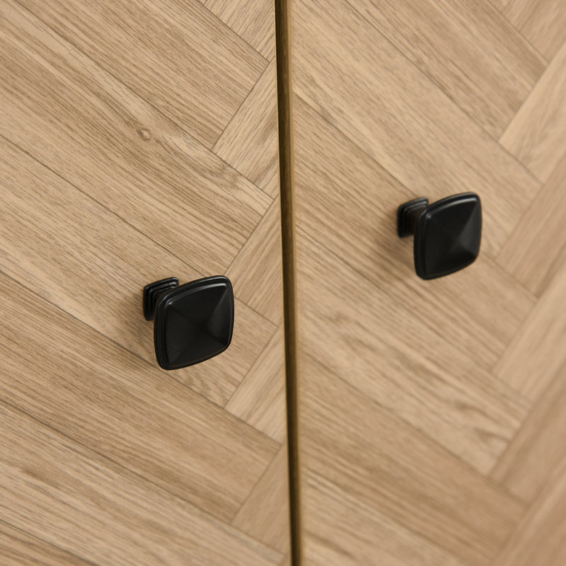 Modern Wardrobe Cabinet Wood Grain Sticker Surface With Shelf, Hanging Rod And 2 Drawers 90x50x190cm-Grey/Oak