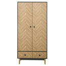 Modern Wardrobe Cabinet Wood Grain Sticker Surface With Shelf, Hanging Rod And 2 Drawers 90x50x190cm-Grey/Oak