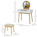2 Piece Modern Vanity Table Set, Makeup Table with Padded Stool, 2 Large Drawers, Round Mirror, Natural Make Up Mirror &