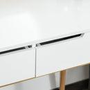 2 Piece Modern Vanity Table Set, Makeup Table with Padded Stool, 2 Large Drawers, Round Mirror, Natural Make Up Mirror &