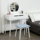 2 Piece Modern Vanity Table Set, Makeup Table with Padded Stool, 2 Large Drawers, Round Mirror, White Make Up Mirror