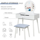 2 Piece Modern Vanity Table Set, Makeup Table with Padded Stool, 2 Large Drawers, Round Mirror, White Make Up Mirror