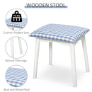 2 Piece Modern Vanity Table Set, Makeup Table with Padded Stool, 2 Large Drawers, Round Mirror, White Make Up Mirror