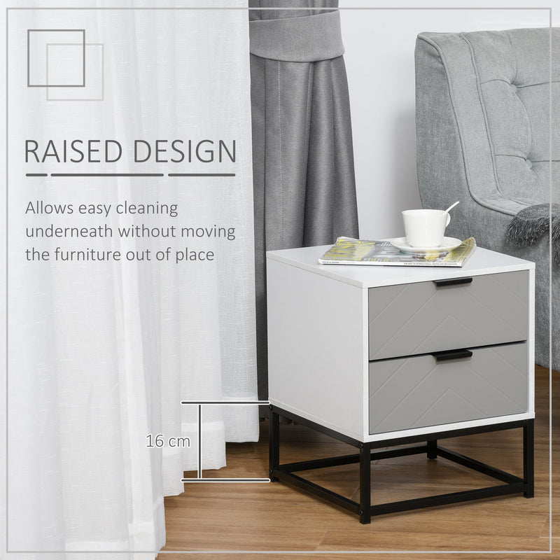 Bedside Cabinet with 2 Drawer Storage Unit, Unique Shape Bedroom Table Nightstand with Metal Base, for Living Room, Study Room, Dorm Unit and Base Home Office