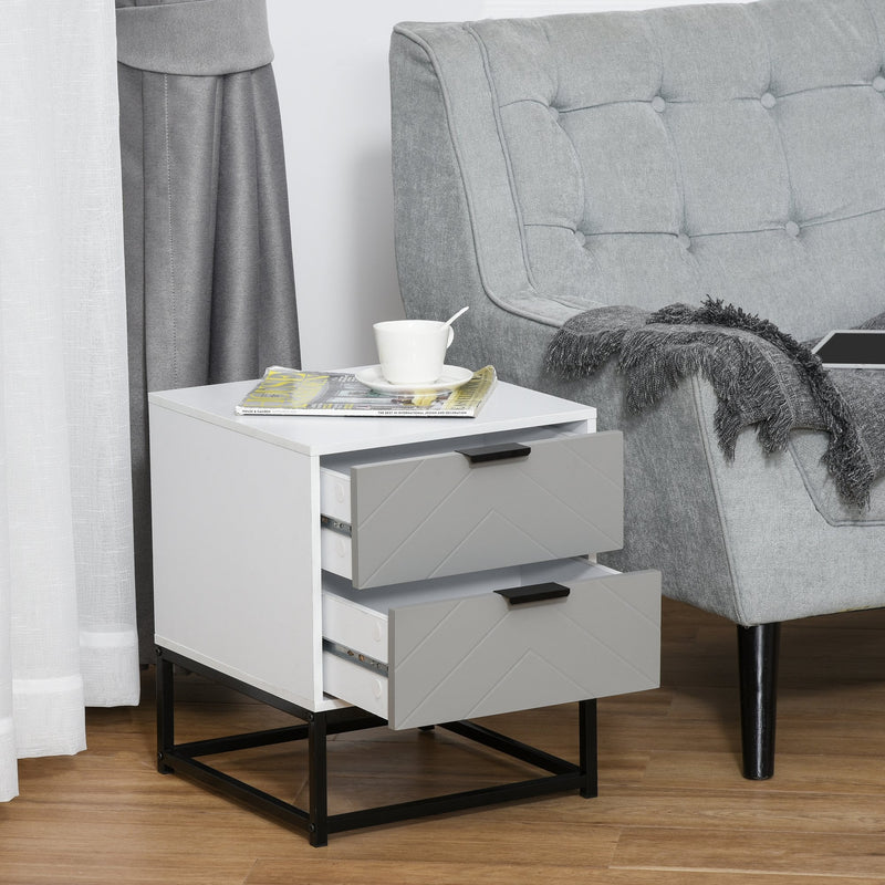 Bedside Cabinet with 2 Drawer Storage Unit, Unique Shape Bedroom Table Nightstand with Metal Base, for Living Room, Study Room, Dorm Unit and Base Home Office