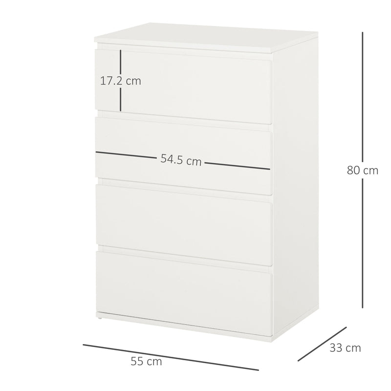 Chest of Drawers, 4 Drawers Storage Cabinet Floor Tower Cupboard for Bedroom Living Room, White Sideboard Room