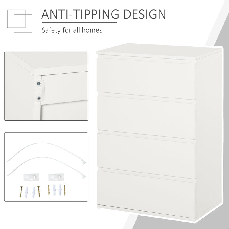 Chest of Drawers, 4 Drawers Storage Cabinet Floor Tower Cupboard for Bedroom Living Room, White Sideboard Room