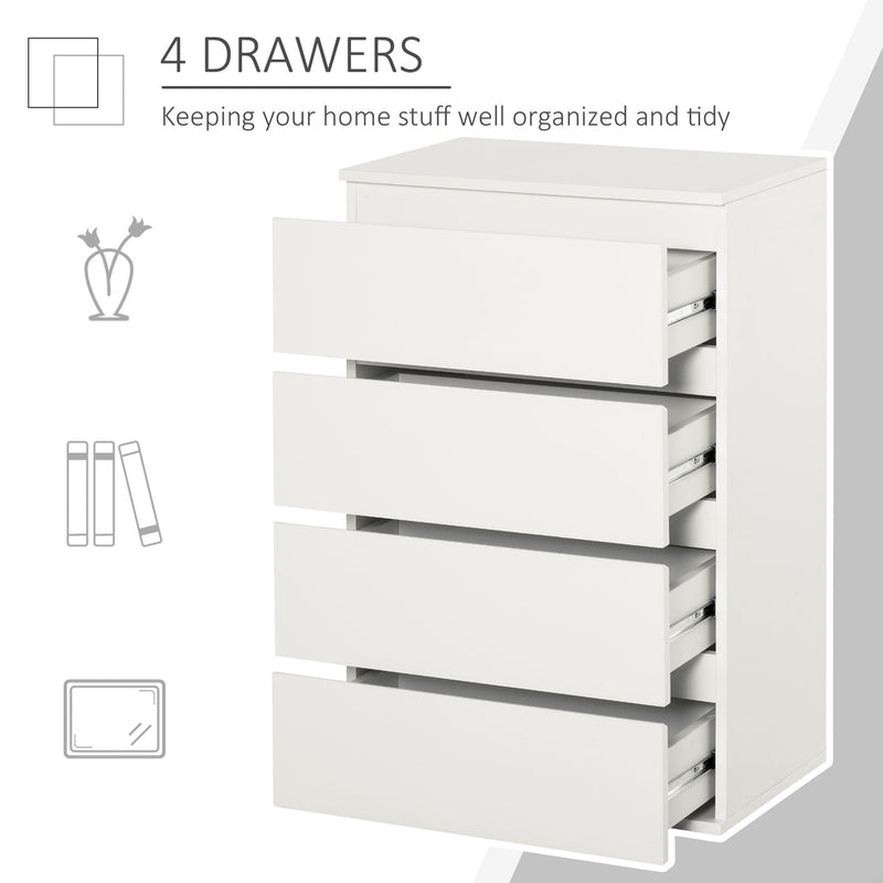 Chest of Drawers, 4 Drawers Storage Cabinet Floor Tower Cupboard for Bedroom Living Room, White Sideboard Room