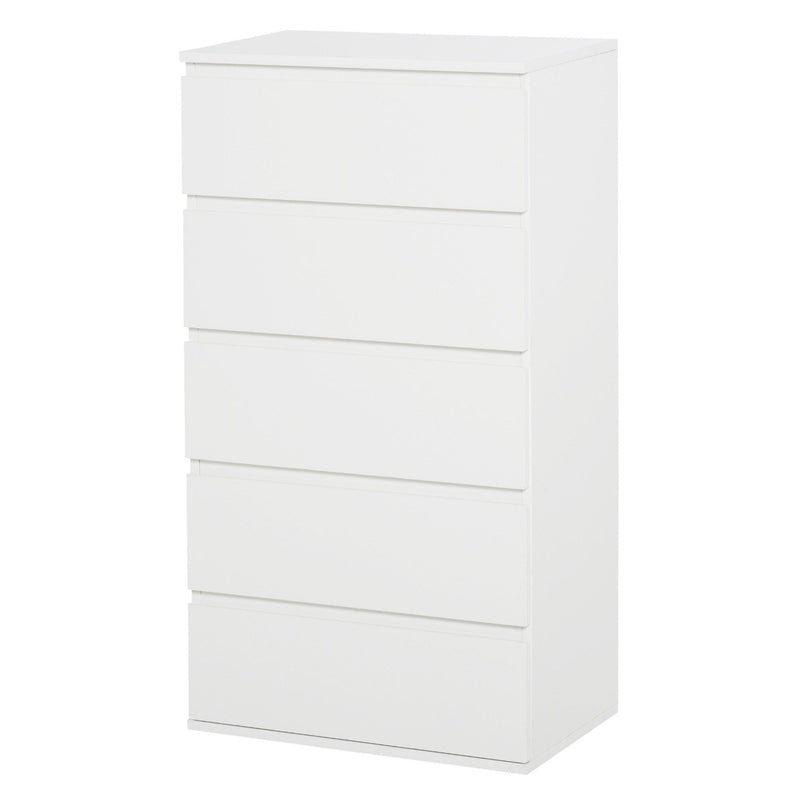 HOMCOM Chest of Drawers, 5 Drawers Storage Cabinet Floor Tower Cupboard for Bedroom Living Room, White