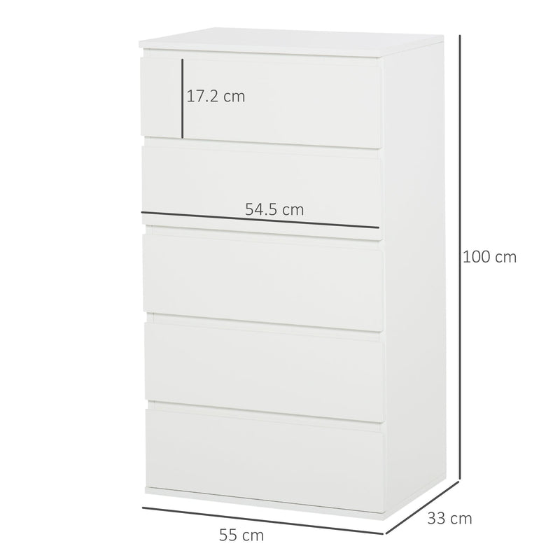HOMCOM Chest of Drawers, 5 Drawers Storage Cabinet Floor Tower Cupboard for Bedroom Living Room, White