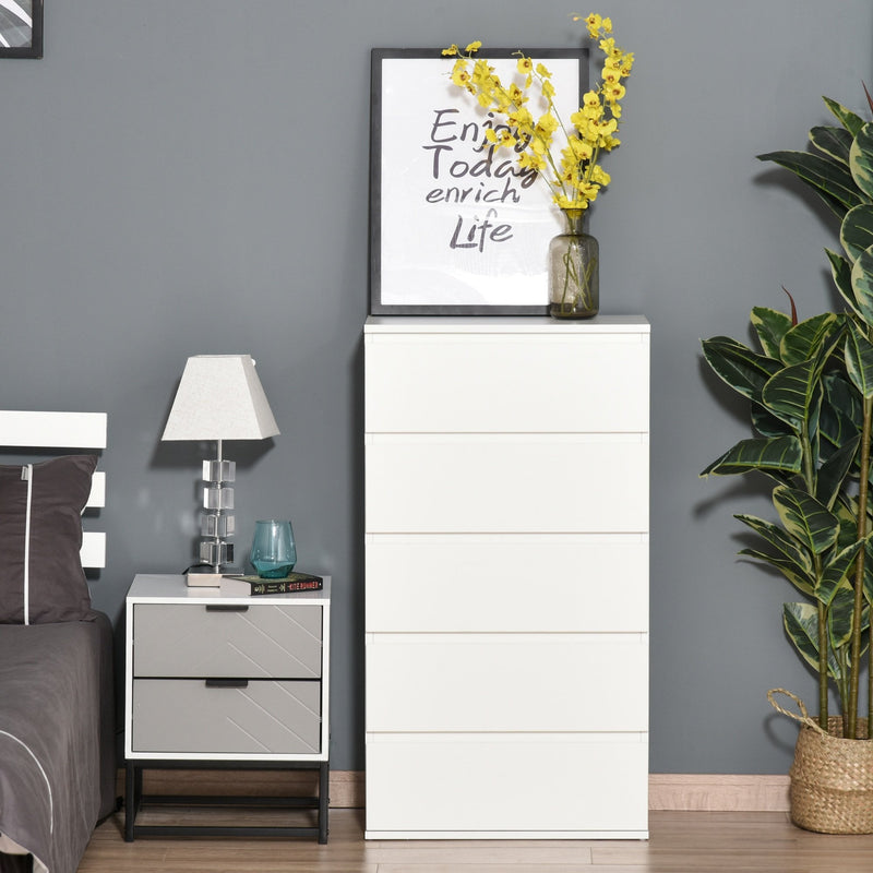 HOMCOM Chest of Drawers, 5 Drawers Storage Cabinet Floor Tower Cupboard for Bedroom Living Room, White