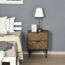 Side Cabinet Home Organizer With 2 Storage Drawer Unit, Hidden Handle For Bedroom, Living Room, Herringbone Pattern, Walnut Brown Drawer, Handle