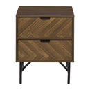 Side Cabinet Home Organizer With 2 Storage Drawer Unit, Hidden Handle For Bedroom, Living Room, Herringbone Pattern, Walnut Brown Drawer, Handle