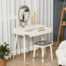 Modern Dressing Table With Round Mirror, Makeup Vanity Table With 2 Drawers For Bedroom, Living Room, White Desk W/ Mirror Bedroom