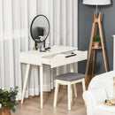 Dressing Table Vanity Set Makeup Desk With Round Mirror Cushioned Stool 2 Drawers For Bedroom Jewelry Storage Set, White Make Up &
