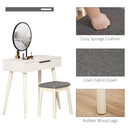 Dressing Table Vanity Set Makeup Desk With Round Mirror Cushioned Stool 2 Drawers For Bedroom Jewelry Storage Set, White Make Up &