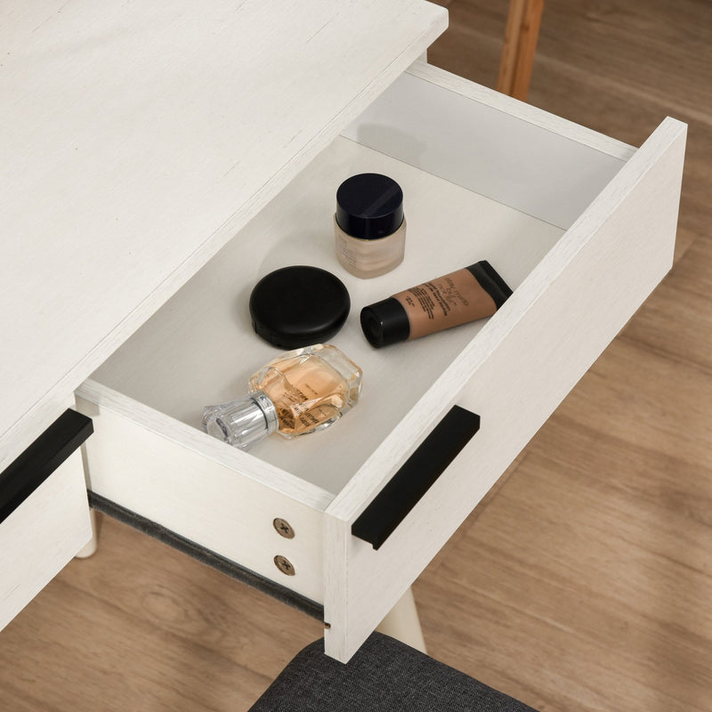 Dressing Table Vanity Set Makeup Desk with Round Mirror Cushioned Stoo