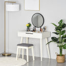 Dressing Table Vanity Set Makeup Desk With Round Mirror Cushioned Stool 2 Drawers For Bedroom Jewelry Storage Set, White Make Up &