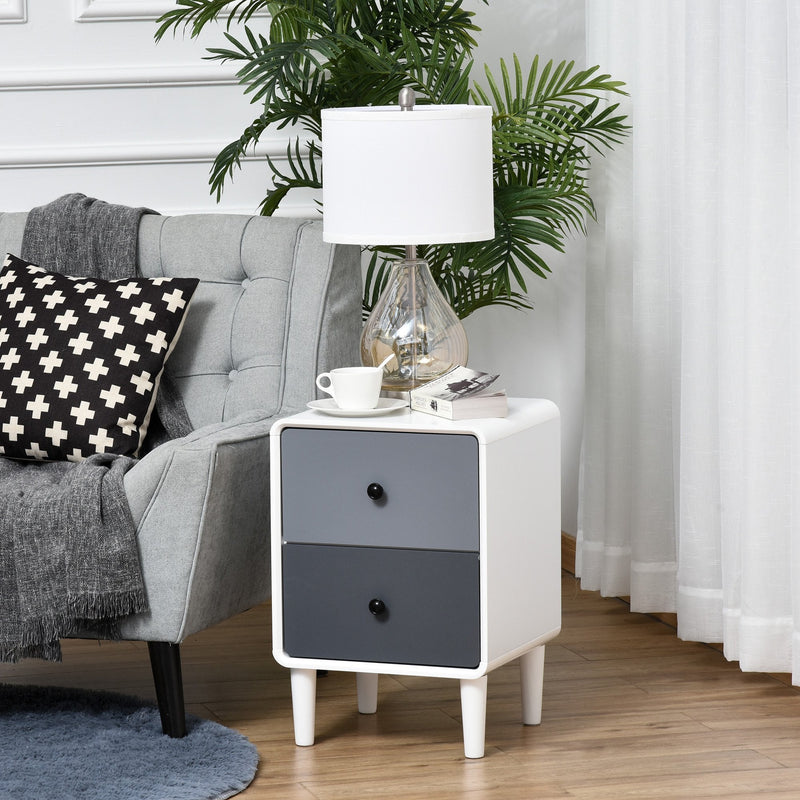 Modern Side Cabinet Nightstand Home Organizer with 2 Storage Drawer Unit for Bedroom, Living Room Nordic
