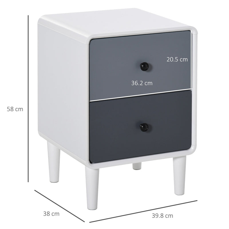 Modern Side Cabinet Nightstand Home Organizer with 2 Storage Drawer Unit for Bedroom, Living Room Nordic