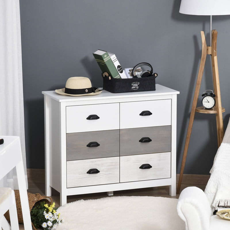 Side Cabinet Home Organizer with 6 Storage Drawer Unit, Round Handle for Bedroom, Living Room w/