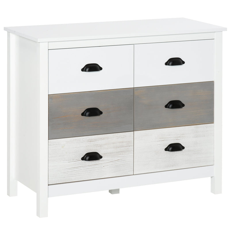 Side Cabinet Home Organizer with 6 Storage Drawer Unit, Round Handle for Bedroom, Living Room w/