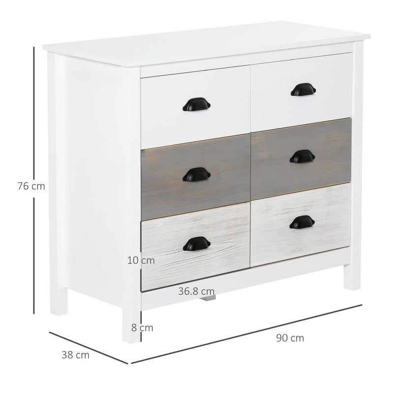 Side Cabinet Home Organizer with 6 Storage Drawer Unit, Round Handle for Bedroom, Living Room w/