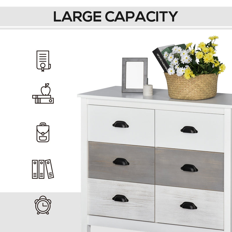 Side Cabinet Home Organizer with 6 Storage Drawer Unit, Round Handle for Bedroom, Living Room w/