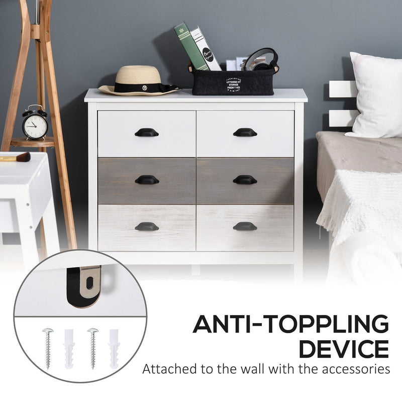 Side Cabinet Home Organizer with 6 Storage Drawer Unit, Round Handle for Bedroom, Living Room w/
