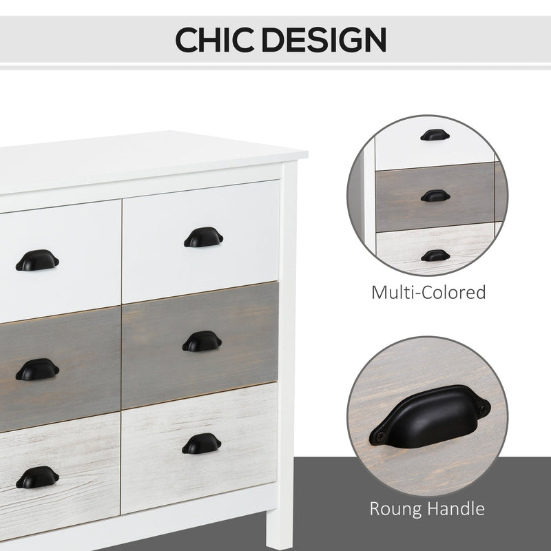 Side Cabinet Home Organizer with 6 Storage Drawer Unit, Round Handle for Bedroom, Living Room w/