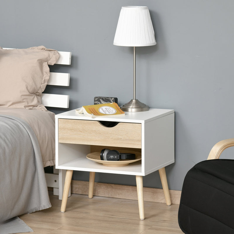 Bedside Table with Drawer and Shelf, Modern Nightstand, End Table for Bedroom, Living Room &