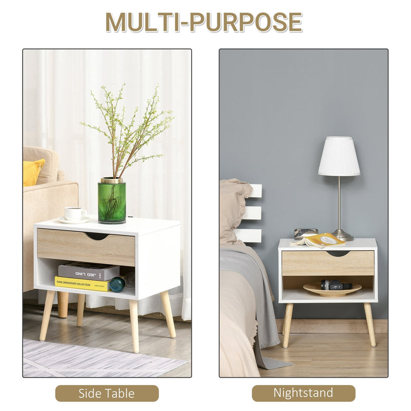 Bedside Table with Drawer and Shelf, Modern Nightstand, End Table for Bedroom, Living Room &