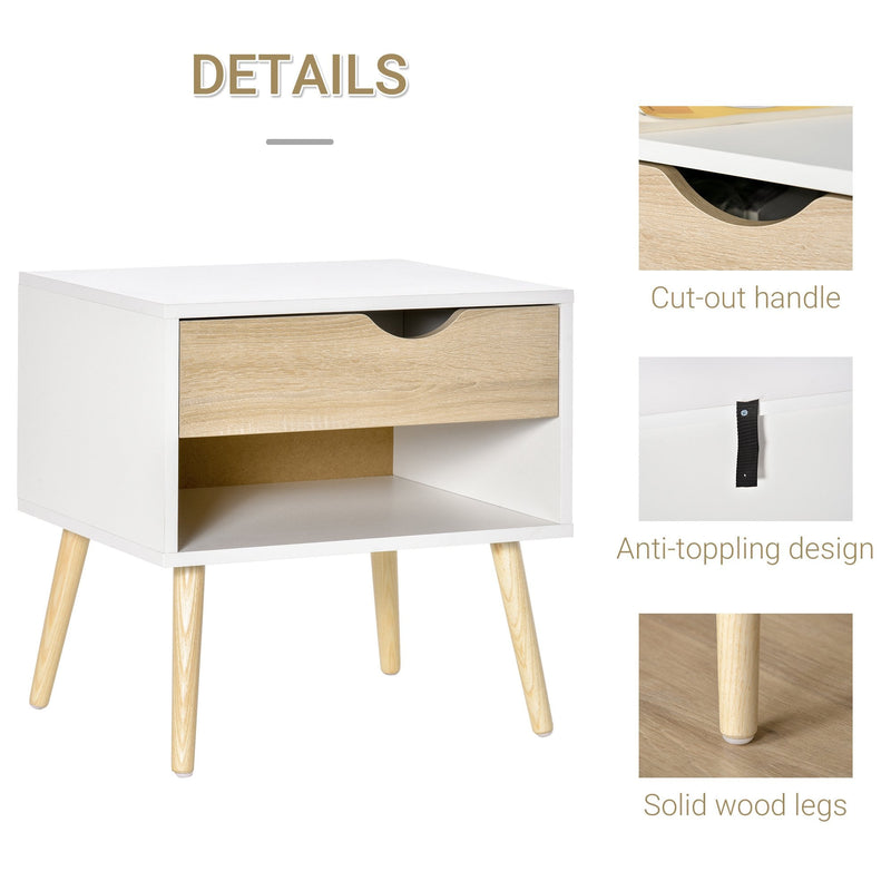 Bedside Table with Drawer and Shelf, Modern Nightstand, End Table for Bedroom, Living Room &