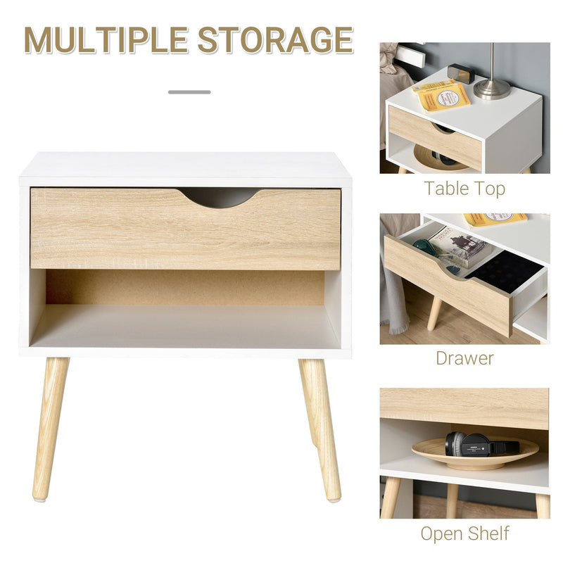 Bedside Table with Drawer and Shelf, Modern Nightstand, End Table for Bedroom, Living Room &