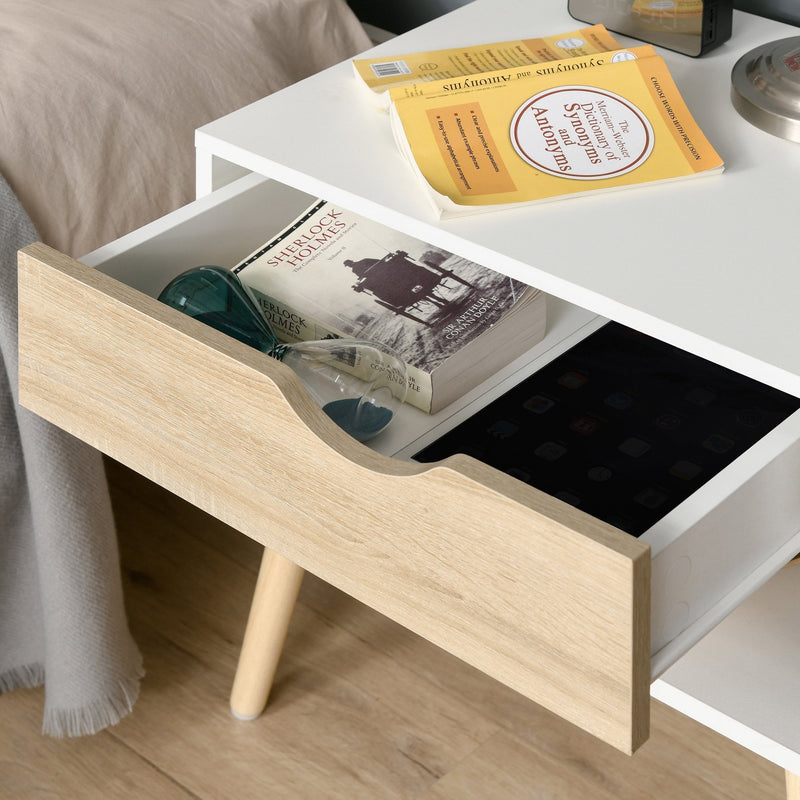 Bedside Table with Drawer and Shelf, Modern Nightstand, End Table for Bedroom, Living Room &