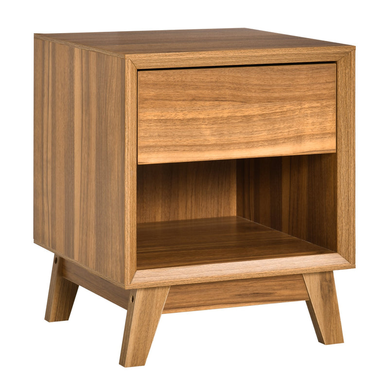 Modern Bedside Table Nightstand, Living Room End Table, Side Table with Drawer and Shelf, Walnut Brown Storage Organizer Bedroom