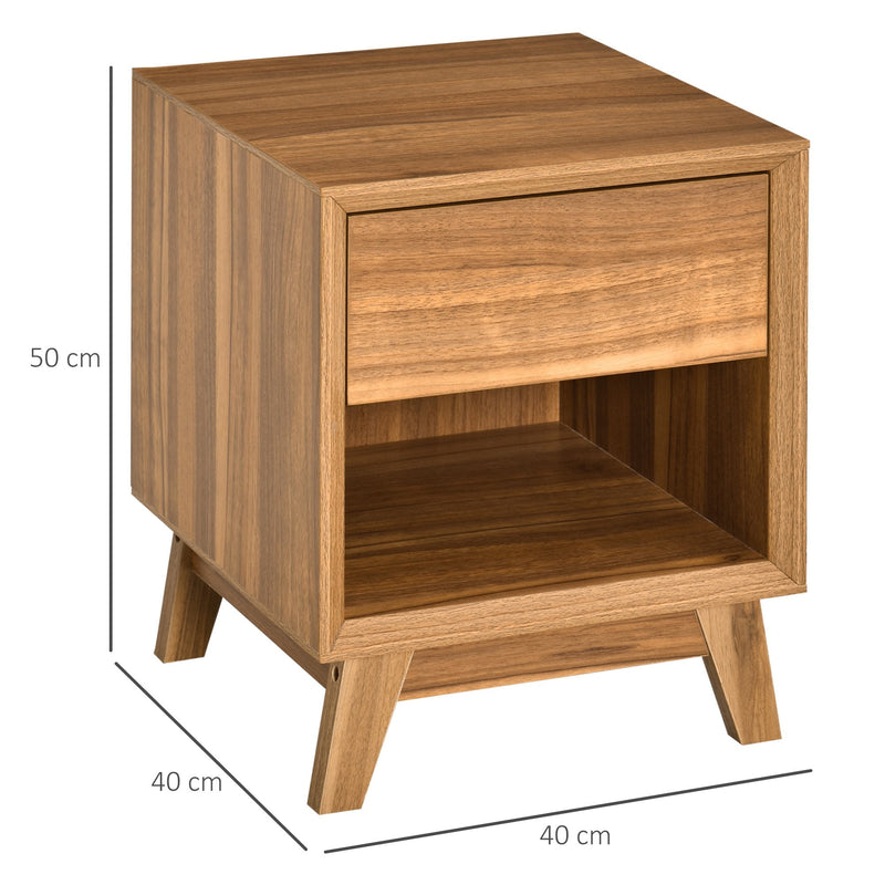 Modern Bedside Table Nightstand, Living Room End Table, Side Table with Drawer and Shelf, Walnut Brown Storage Organizer Bedroom