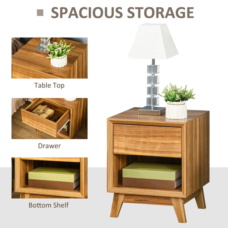 Modern Bedside Table Nightstand, Living Room End Table, Side Table with Drawer and Shelf, Walnut Brown Storage Organizer Bedroom