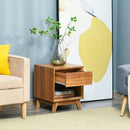 Modern Bedside Table Nightstand, Living Room End Table, Side Table with Drawer and Shelf, Walnut Brown Storage Organizer Bedroom