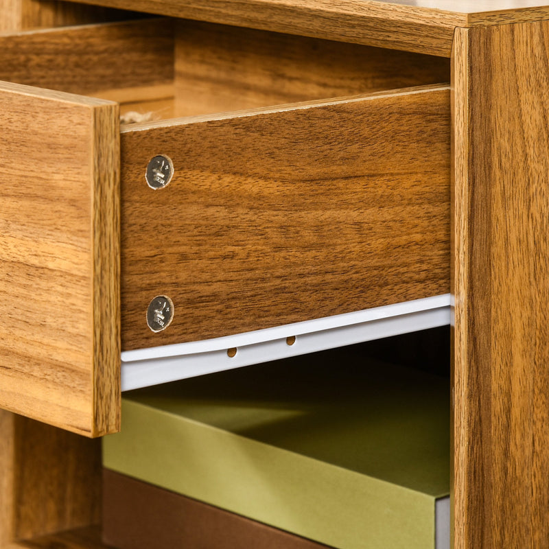 Modern Bedside Table Nightstand, Living Room End Table, Side Table with Drawer and Shelf, Walnut Brown Storage Organizer Bedroom