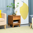 Modern Bedside Table Nightstand, Living Room End Table, Side Table with Drawer and Shelf, Walnut Brown Storage Organizer Bedroom