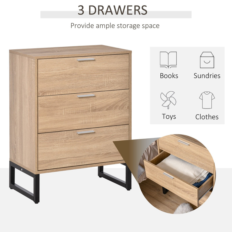 Chest of Drawers, 3 Drawer Unit, Storage Cabinet Organizer with Steel Frame for Bedroom, Living Room Unit