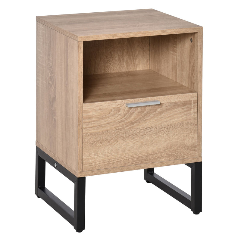 Bedside Table with Drawer and Shelf, Living Room End Table with Steel Frame, Nightstand for Bedroom & Nightstand, Side